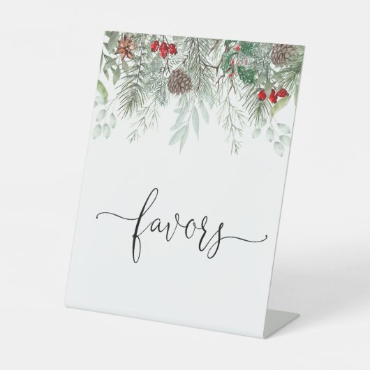 冬の常緑松の赤ちゃんシャワーの好意 台座サイン (正面)