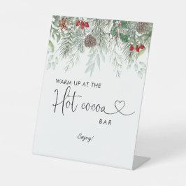 冬の常緑松の赤ちゃんシャワーホットココア 台座サイン