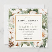 冬の常緑樹と松のブライダルシャワーの招待 招待状 (正面)