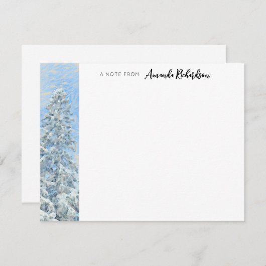 冬の常緑樹と青空のペイント風フラットノートカード ノートカード (正面/裏面)