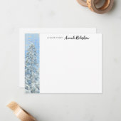 冬の常緑樹と青空 絵のような平らなグリーティングカード ノートカード (正面/裏面インサイチュ)