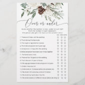 冬の常緑樹の上または下のブライダルシャワーゲーム (正面)