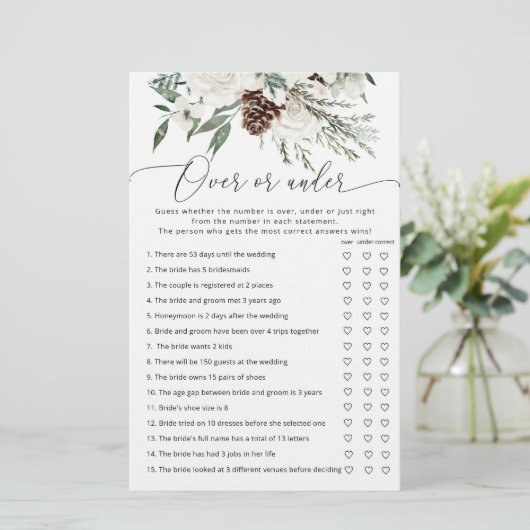 冬の常緑樹の上または下のブライダルシャワーゲーム (スタンド正面)