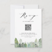 冬の常緑樹の森QRコード 冬の結婚式 出欠カード (正面)