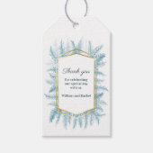 冬の常緑樹の葉の水色の青ありがとう ギフトタグ (正面)