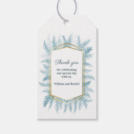 冬の常緑樹の葉の水色の青ありがとう ギフトタグ