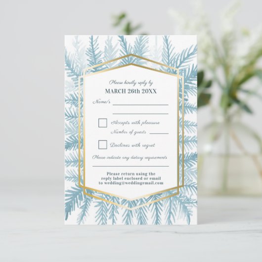 冬の常緑樹の葉の水色は灰色の青 出欠カード (スタンド正面)