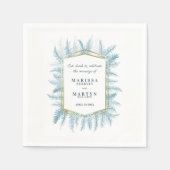 冬の常緑樹の葉の水色結婚青 スタンダードカクテルナプキン (正面)