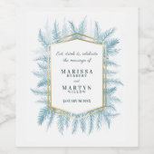 冬の常緑樹の葉の水色結婚青 ワインラベル (シングルラベル)