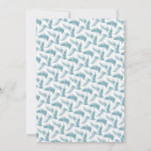 冬の常緑樹の葉の水色結婚青 招待状 (裏面)