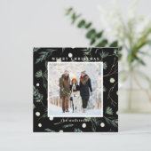 冬の常緑樹の葉フォトブラックスクエア シーズンカード (スタンド正面)
