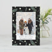 冬の常緑樹の葉フォトブラックホリデーカード シーズンカード (スタンド正面)