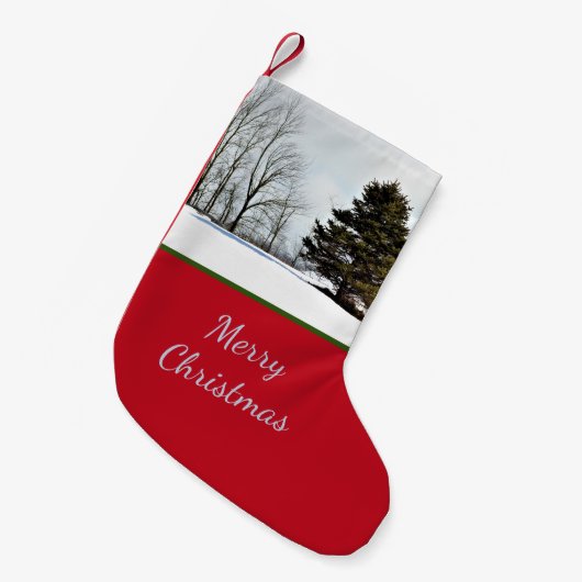 冬の常緑樹 スモールクリスマスストッキング (正面 (吊り時))