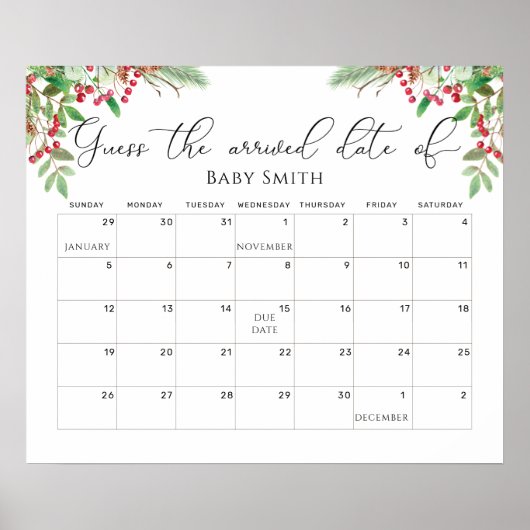冬の常緑樹 出産予定日当てクイズカレンダー ポスター (正面)