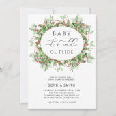 冬の常緑樹　外は寒い　ベビーシャワー 招待状 (正面)