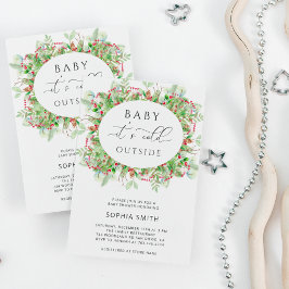 冬の常緑樹　外は寒い　ベビーシャワー 招待状