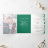 冬の常緑緑の松の写真の冬の結婚式 三つ折りプログラム (内部)