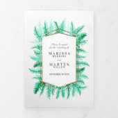 冬の常緑緑の松の写真の冬の結婚式 三つ折りプログラム (カバー)