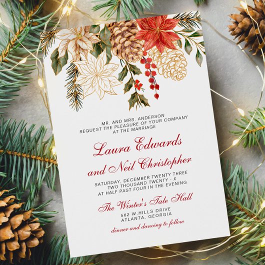 冬の常緑花結婚の 招待状