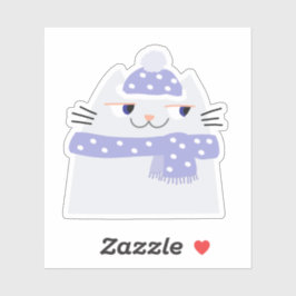 冬の帽子とスカーフのかわいい白猫アニメ シール