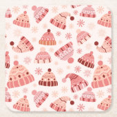 冬の帽子とミッテンス スクエアペーパーコースター (正面)