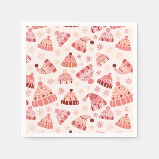 冬の帽子とミッテンス スタンダードカクテルナプキン (正面)