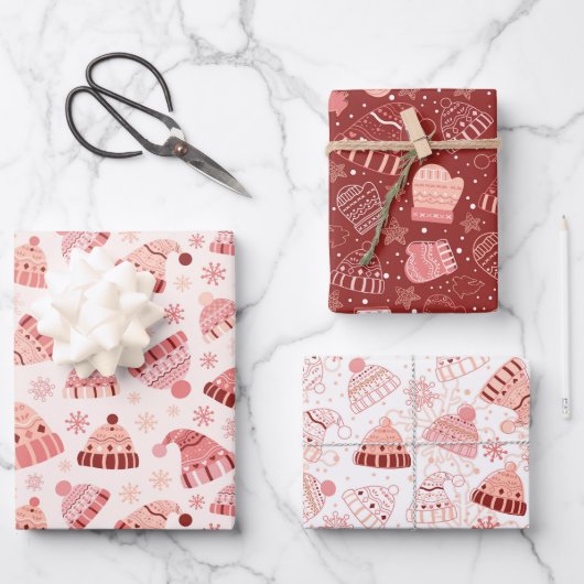 冬の帽子とミッテンス ラッピングペーパーシート (正面)