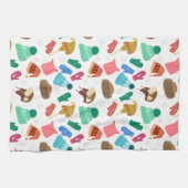 冬の帽子とミトン – 手書き キッチンタオル (横)