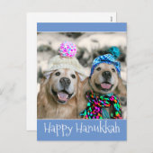 冬の帽子にゴールデンレトリバードッグスハヌッカ シーズンポストカード (正面/裏面)