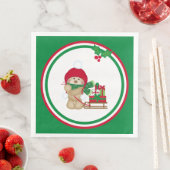 冬の帽子に贈り物のかわいいテディベア (インサイチュ)