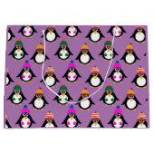 冬の帽子のパターンのかわいいペンギン ラージペーパーバッグ (正面)
