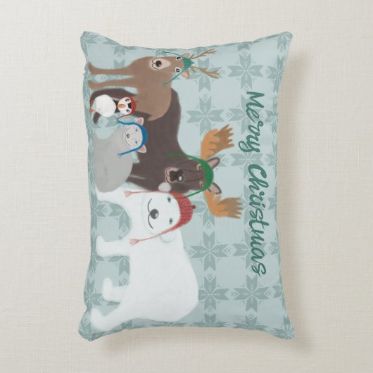 冬の帽子の北極の動物クリスマス アクセントクッション (正面(垂直))