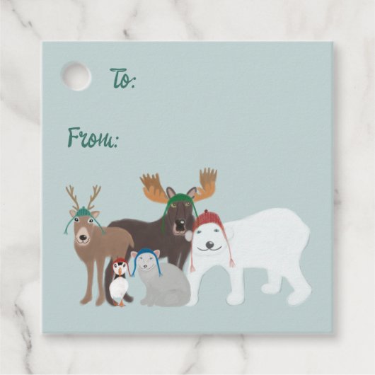 冬の帽子の北極の動物クリスマス フェイバータグ (正面)