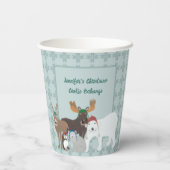 冬の帽子の北極動物クリスマスパーティー 紙コップ (裏面)