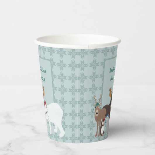 冬の帽子の北極動物クリスマスパーティー 紙コップ (右)