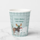 冬の帽子の北極動物クリスマスパーティー 紙コップ (正面)