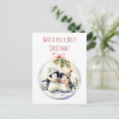 冬の帽子の可愛いペンギン共有居心地の良い瞬間 ポストカード (スタンド正面)