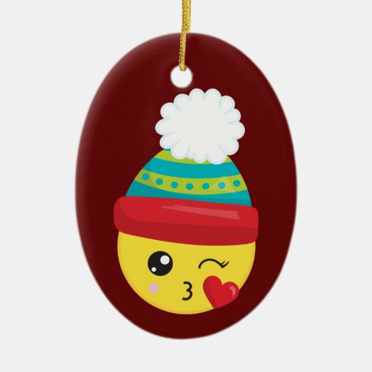 冬の帽子のEmojiのクリスマスのオーナメント セラミックオーナメント (正面)
