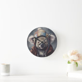 冬の帽子をかぶったかわいいコアラ カスタムネーム ラウンド ラウンド壁時計 (ホーム)
