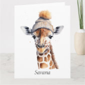 冬の帽子をかぶったキリンはカスタマイズ可能 カード (正面)