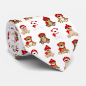 冬の帽子をかぶったクリスマステディベア ネクタイ (ロール)