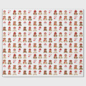 冬の帽子をかぶったクリスマステディベア ラッピングペーパー (フラット)