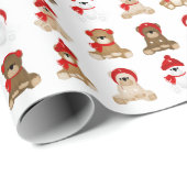 冬の帽子をかぶったクリスマステディベア ラッピングペーパー (ロールコーナー)