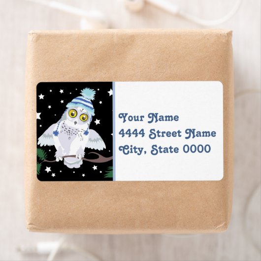 冬の帽子をかぶったスノーフクロウ ラベル (インサイチュ)