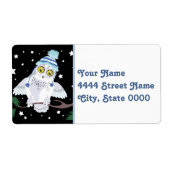 冬の帽子をかぶったスノーフクロウ ラベル (正面)