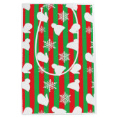 冬の帽子、クリスマスのミトン、白い雪 ミディアムペーパーバッグ (正面)