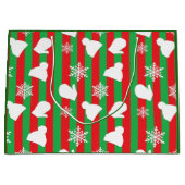 冬の帽子、クリスマスのミトン、白い雪 ラージペーパーバッグ (正面)