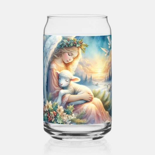 冬の平和に子羊とクリスマスエンジェル ガラス缶 (裏面)