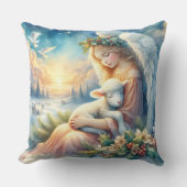 冬の平和に子羊とクリスマスエンジェル クッション (正面)