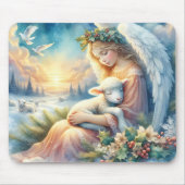 冬の平和に子羊とクリスマスエンジェル マウスパッド (正面)